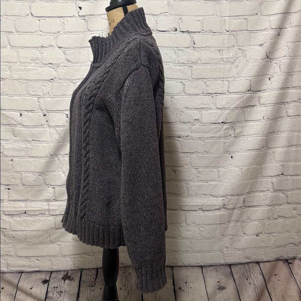 Cabelas Women's black/gray Cable Knit Zip Sweater with collar & long sleeve - Picture 3 of 13